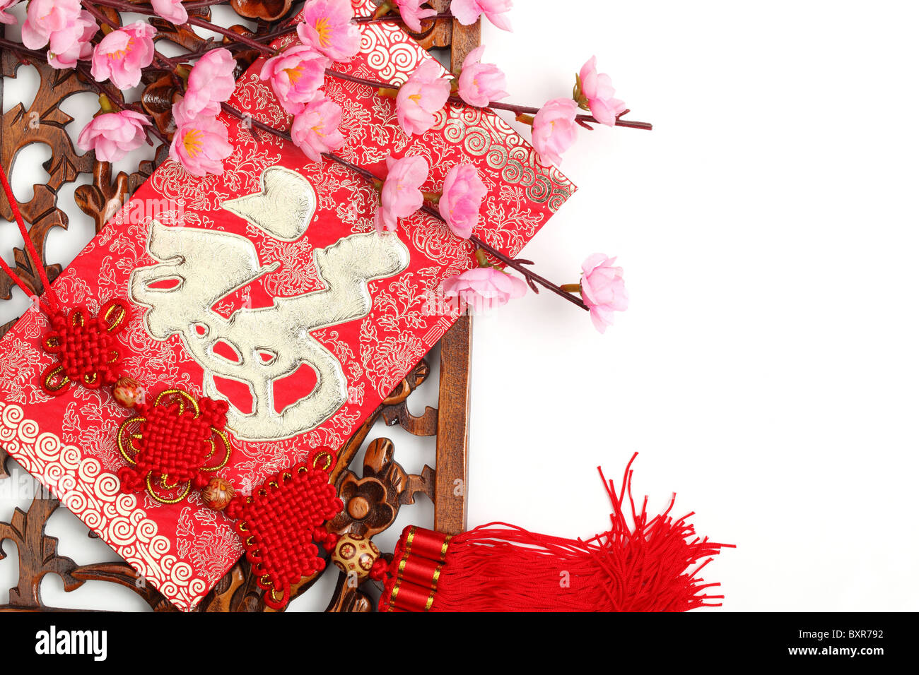 La décoration du Nouvel An chinois avec copie Espace,Caractère sur Packet symbolise la chance. Banque D'Images