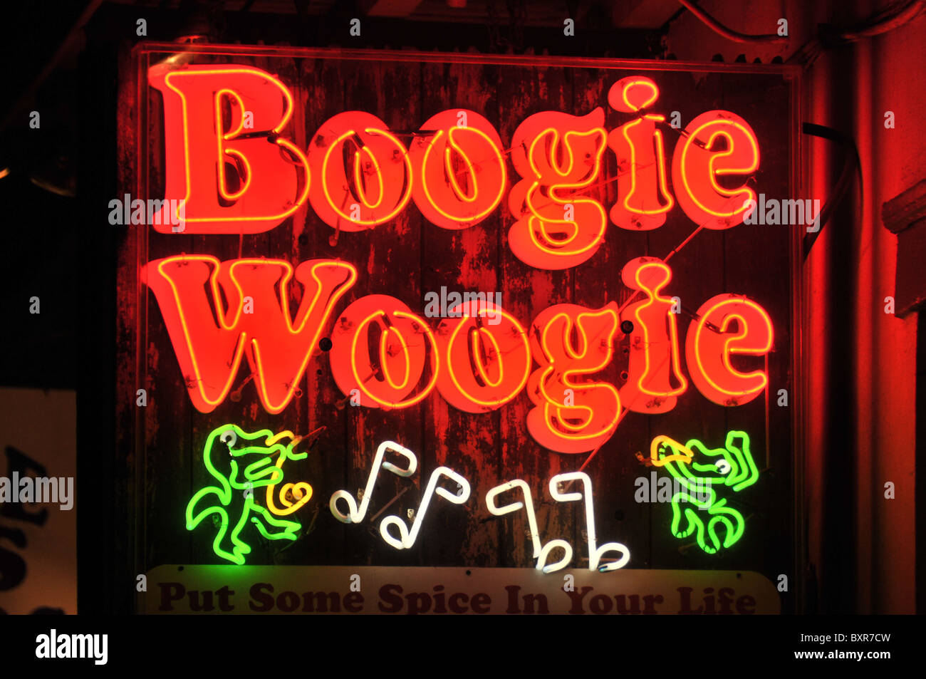 Boogie Woogie' en néon sur Bourbon Street, quartier français, la Nouvelle Orléans, Louisiane Banque D'Images