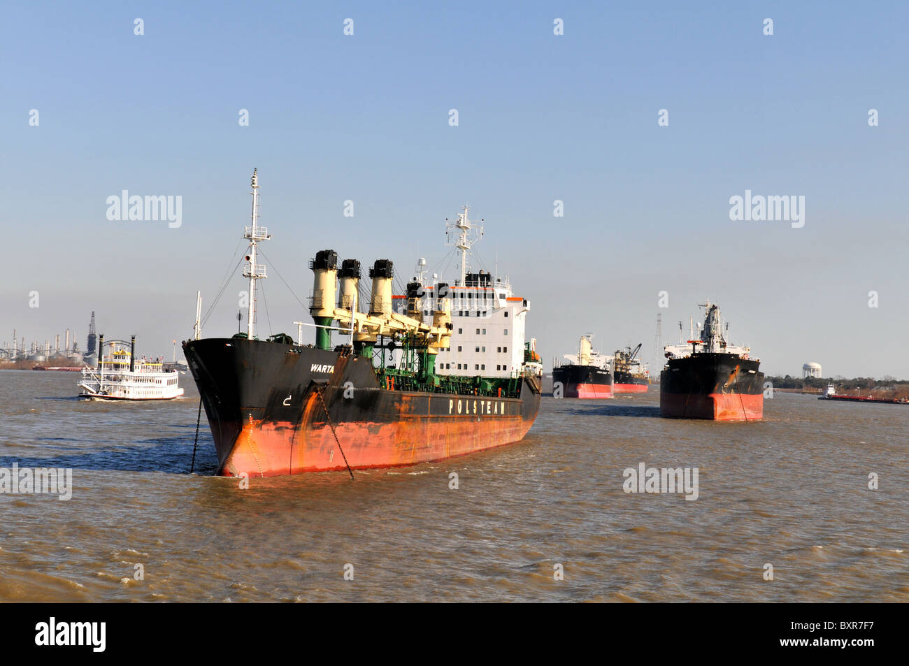 Les navires ancrés dans la rivière Mississippi, La Nouvelle-Orléans, Louisiane Banque D'Images