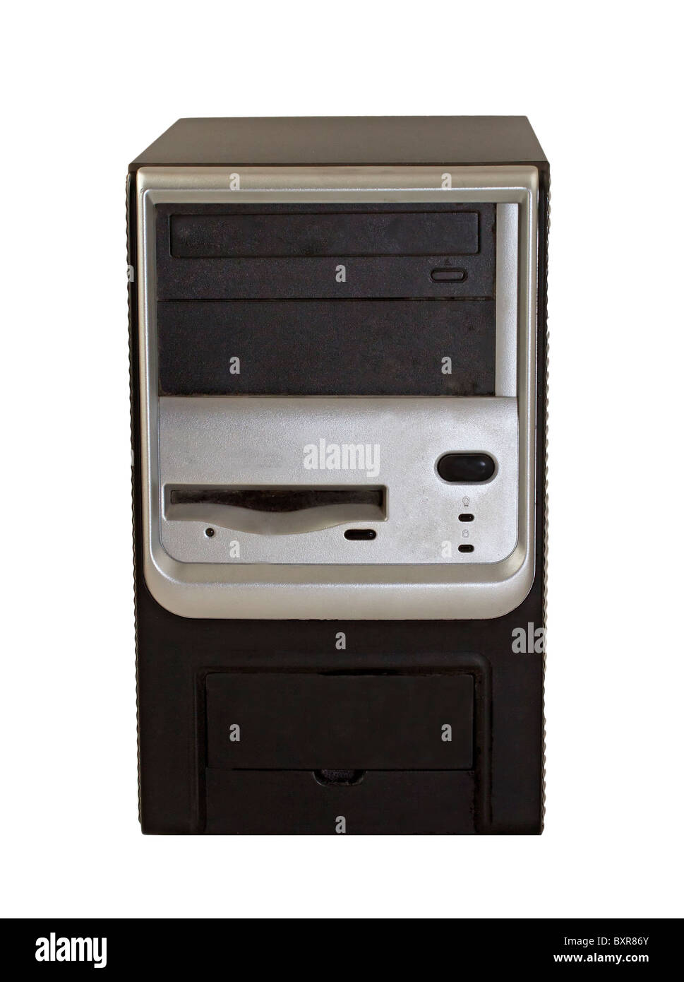 Tower CPU d'un ancien pc isolé sur fond blanc Banque D'Images