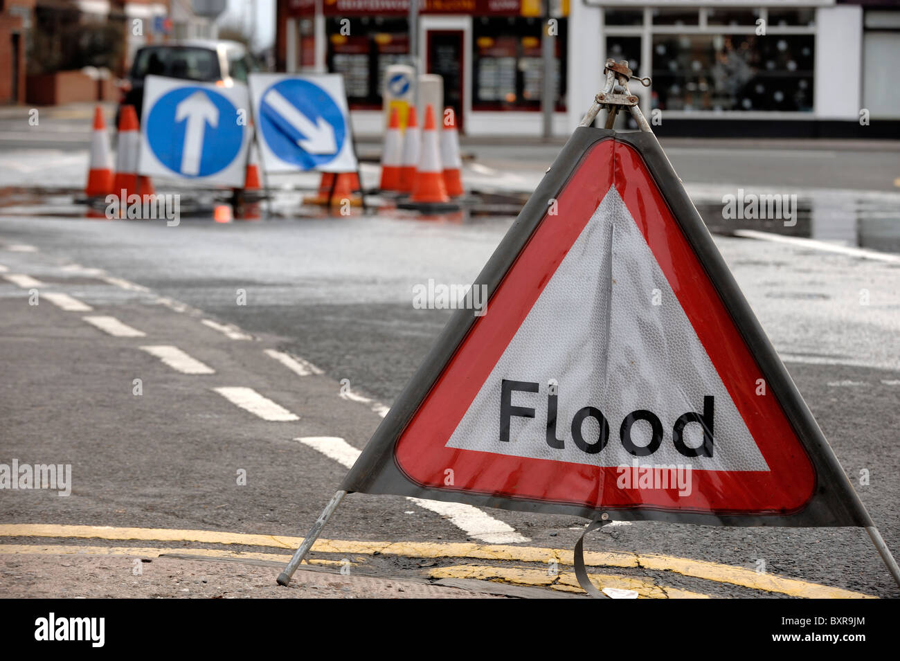 Panneau de signalisation d’inondation Banque D'Images