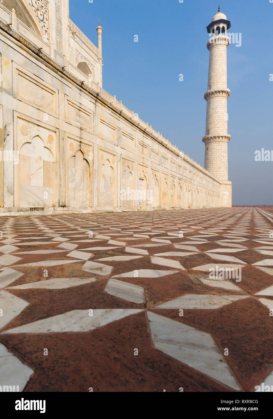 Mosaïque décorative en pierre incrusté entourant le Taj Mahal à Agra, Uttar Pradesh, Inde Banque D'Images