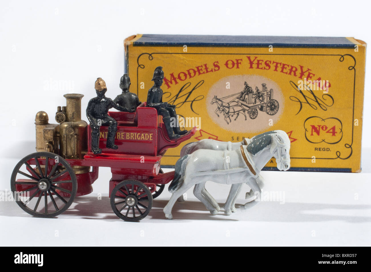 Les modèles d'Antan 1905 Shand Mason Cheval Fire Engine publié par Lesney 1960 Banque D'Images