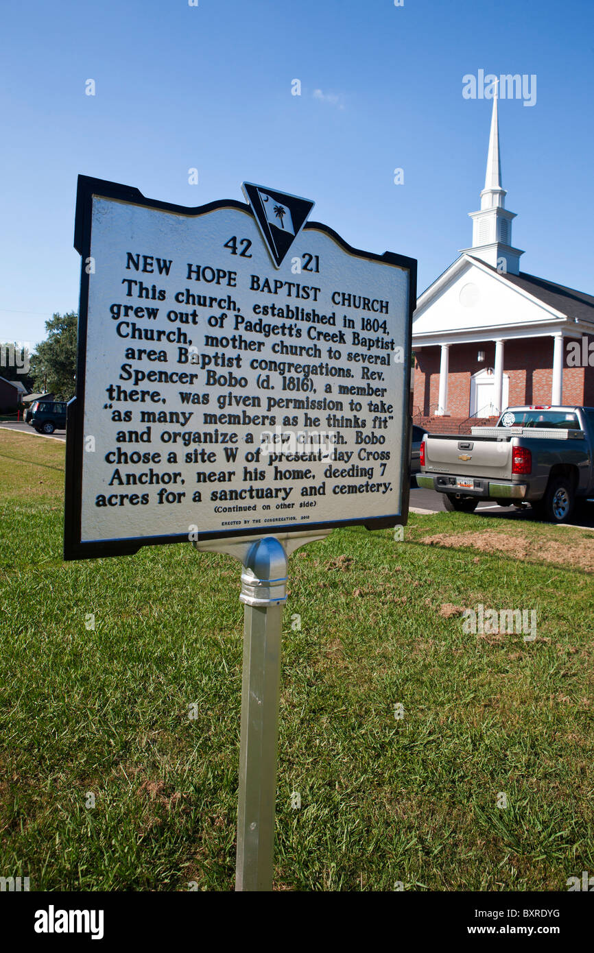 NEW HOPE BAPTIST CHURCH Cette église, créé en 1804, est née de Padgett's Creek Baptist Church Banque D'Images