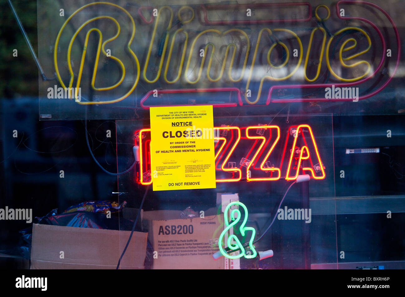 Ministère de la santé avis de fermeture restaurant, Manhattan, New York City Banque D'Images