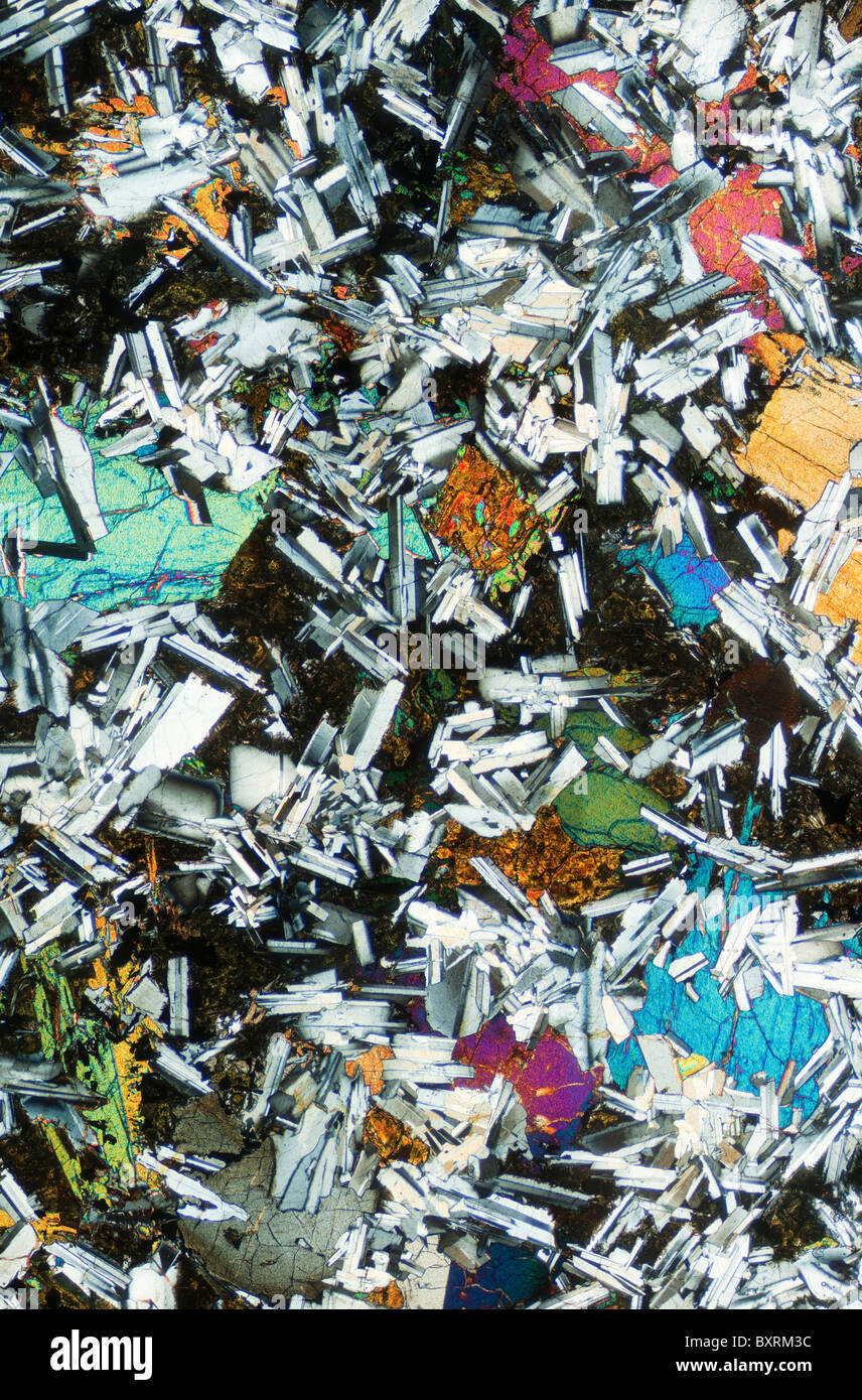 Dolérite évent, géologique de microscope à lumière polarisée croisée Banque D'Images