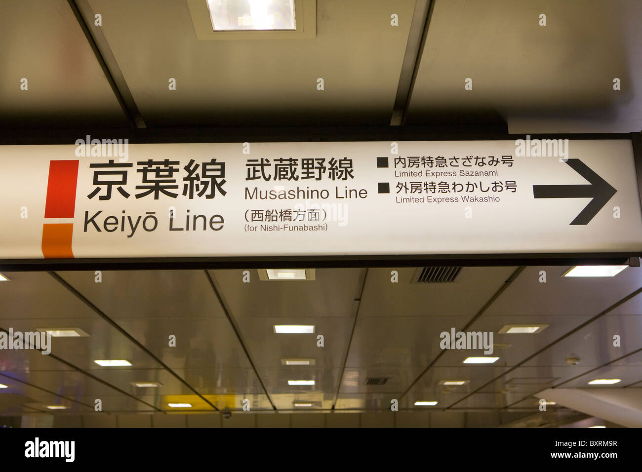 L'Asie, Japon, Tokyo, Ueno Station, signe de lignes de train avant d'entrer dans la plate-forme Banque D'Images