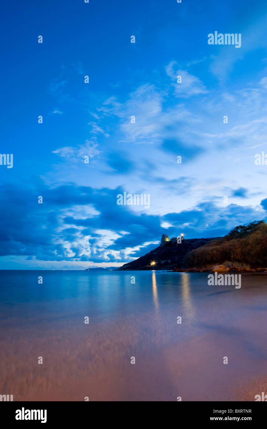 Calamosca, Cagliari, par nuit, Sardaigne, Italie Banque D'Images