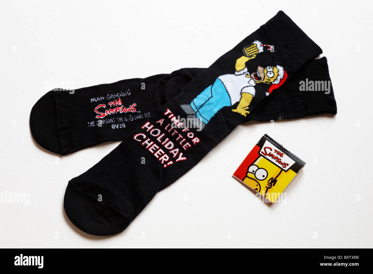 Les Simpsons chaussette - Paire de chaussettes Homer Simpson nouveauté pour le temps des fêtes un peu isolé sur fond blanc Banque D'Images