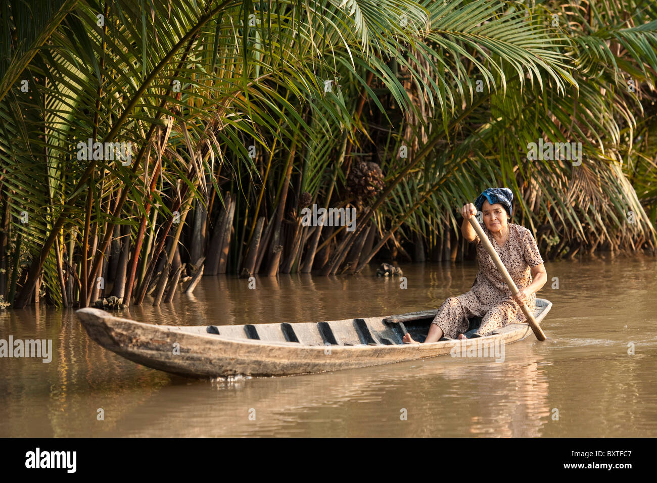 Canoë sur le delta du Mekong, Vietnam, Ben Tre Banque D'Images