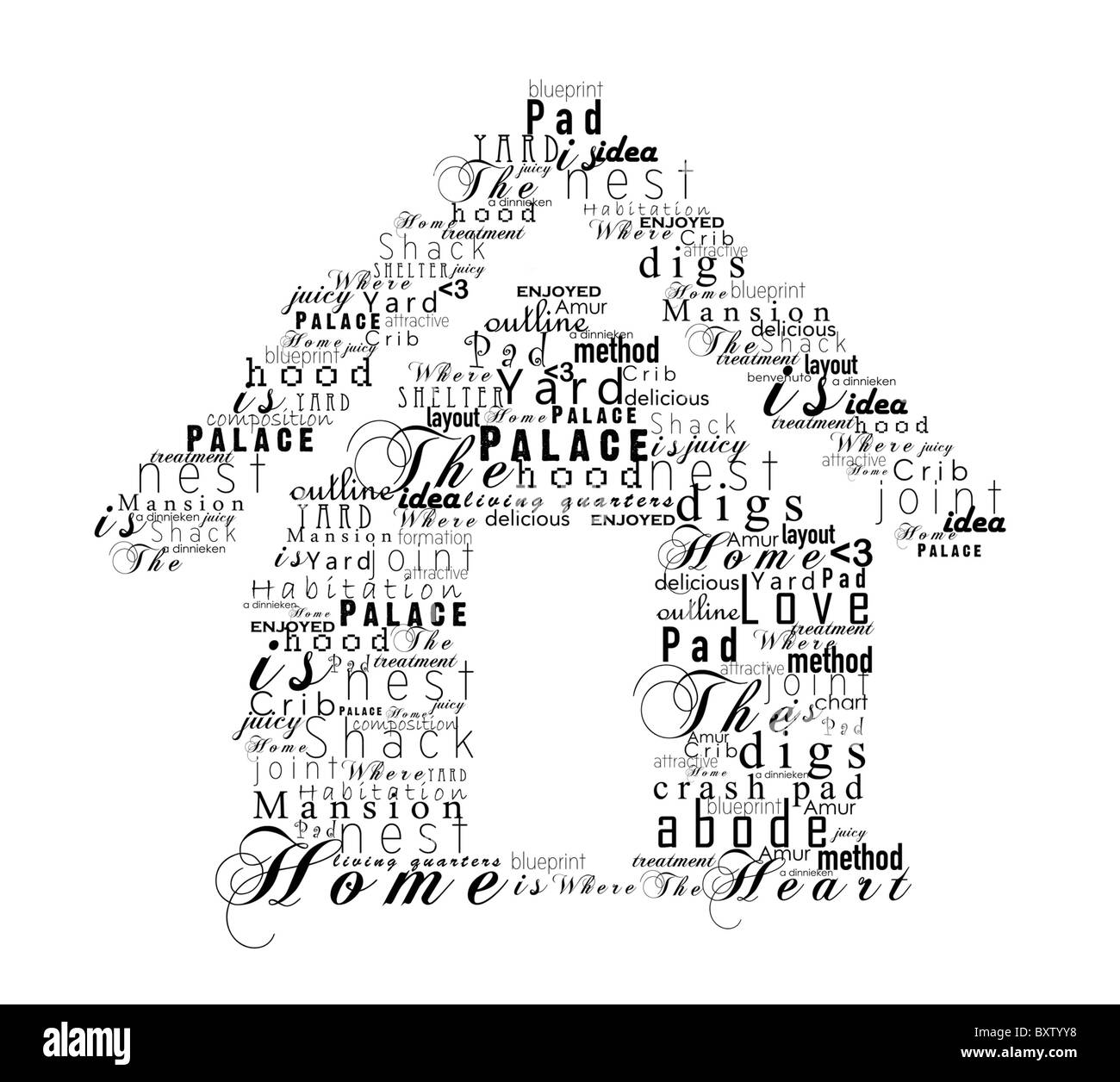 Typographie, mot, mots, Forme, vrai, X, XX, maison, résidence, d'un coffre-fort, refuge, rue, le crime, la guerre, la libération, la vérité, de l'adolescence, teenag Banque D'Images