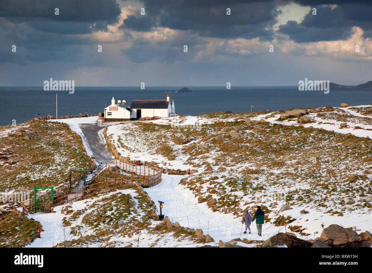 Land's End, Cornwall dans la neige, hiver Banque D'Images