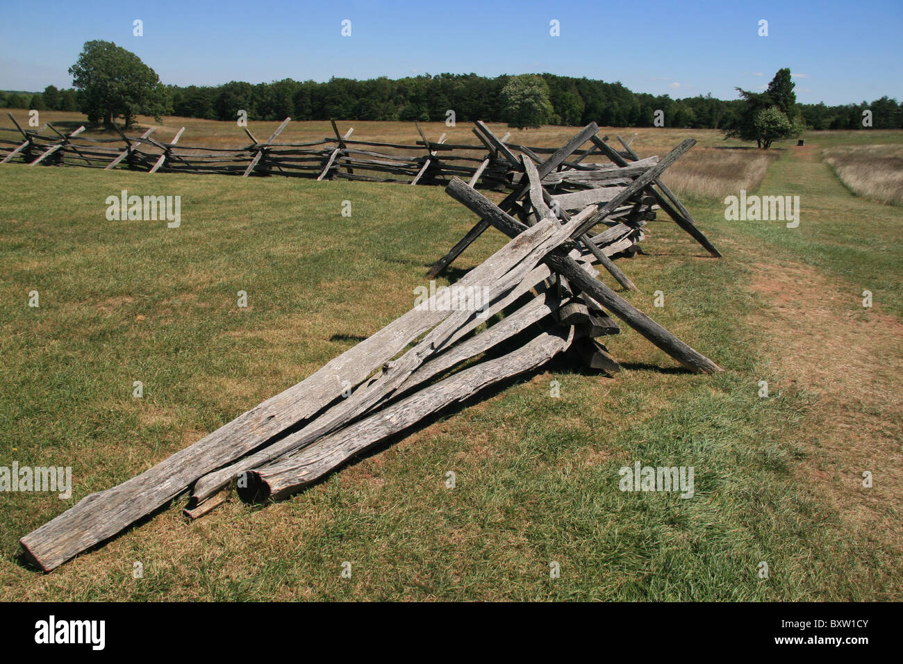 Exemple d'une guerre civile clôture sur le Manassas National Battlefield Park, Virginia, United States. Banque D'Images