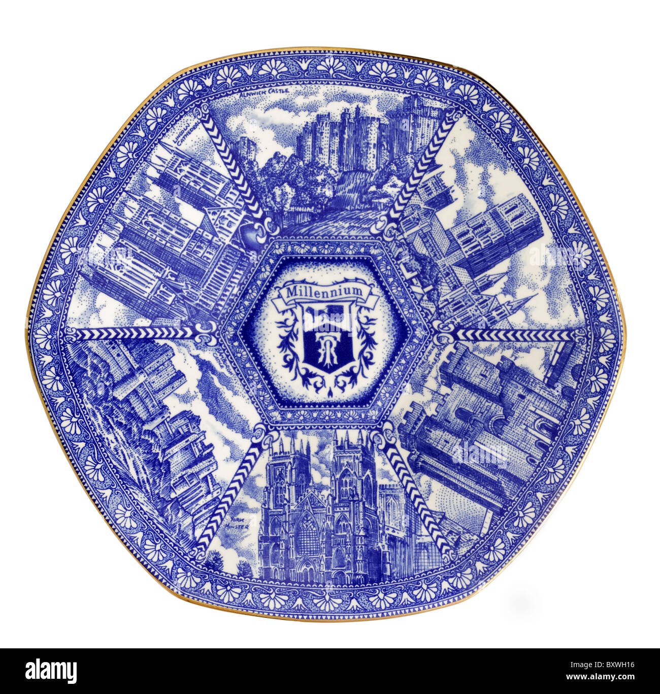 Plaque bleu et blanc commémorant le millénaire avec British landmarks Banque D'Images
