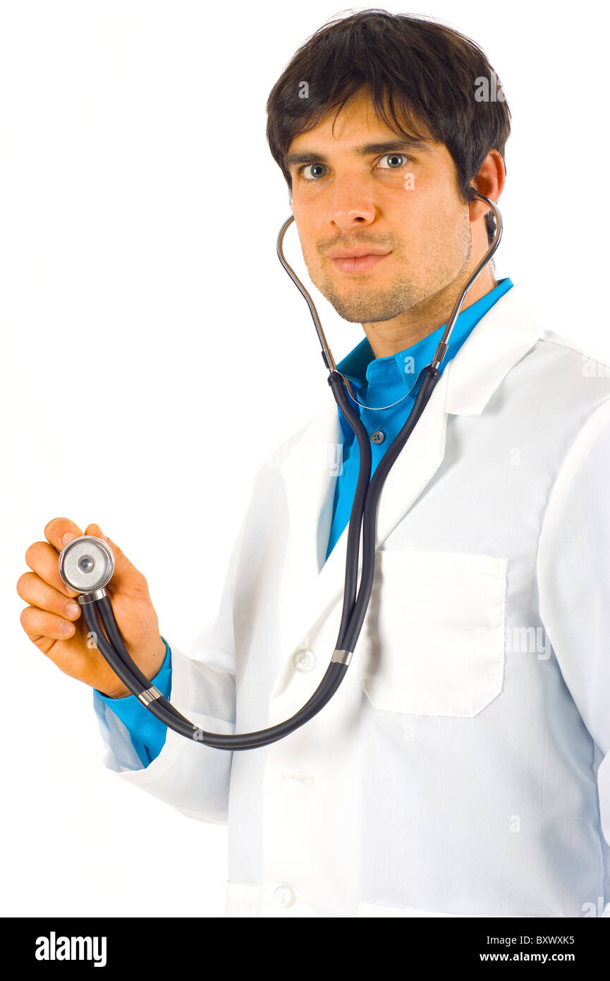 Medical Doctor with Stethoscope - Isolé sur fond blanc Banque D'Images