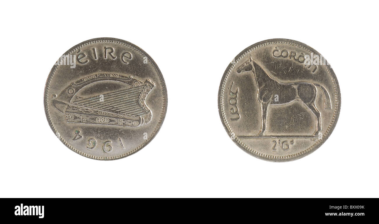 L'avers et le revers d'une pièce de la couronne 1/2 irlandais 1964 Banque D'Images