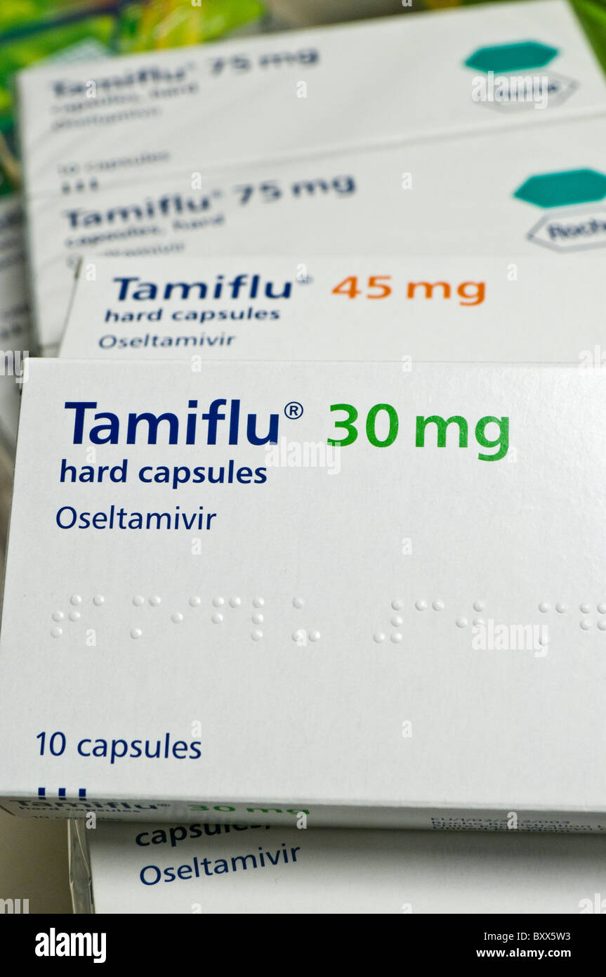 Boîtes de Tamiflu (Osteltamivir) 30mg, 45mg et 75mg Capsules Banque D'Images