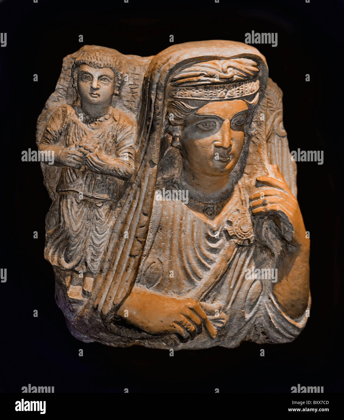 Pierre tombale de Palmyre Syrie République Perse Mère Fille 200 - 225 AC Banque D'Images