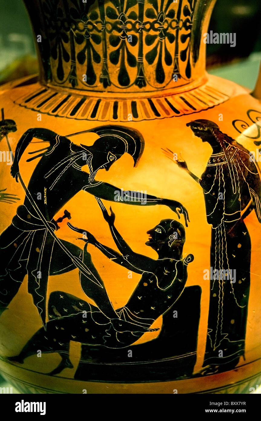 Vieux Roi Priam de Troie obtenir assassiné amphora Homer Les Grecs et les Troyens semer la mort et la destruction Agamemnon Mycene Banque D'Images