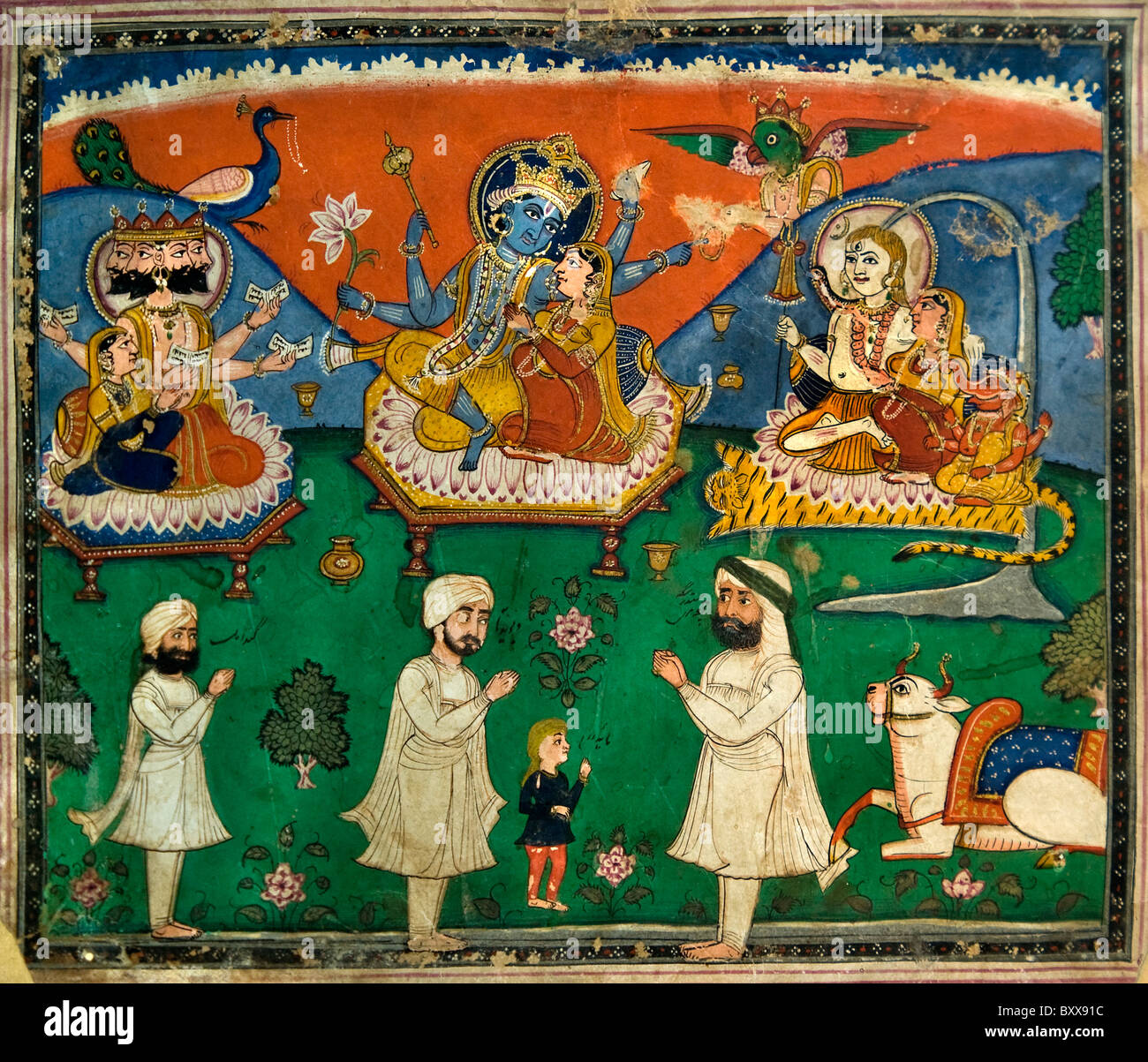 L'Inde les femmes homme Dessin indien du 19e siècle romantique Peinture Banque D'Images