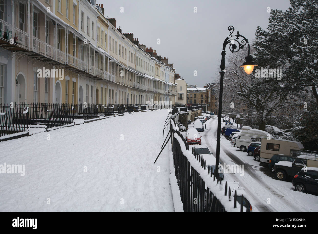 Bristol Clifton,neige,New York,Royal Crescent,Victorian, lampe allumée, Noël,Georgian Banque D'Images