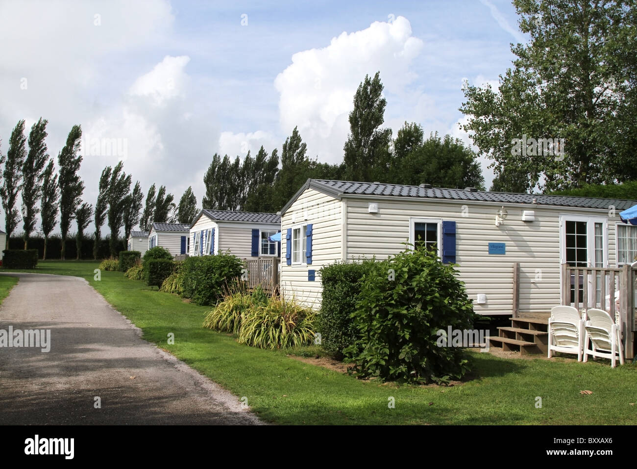 Maison de vacances Mobil-home sur un bois caravan park Banque D'Images