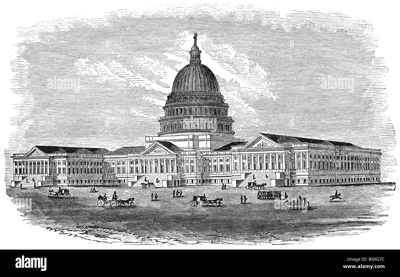 Cette gravure de la National capitol à Washington, D.C., les dates de 1866. Banque D'Images