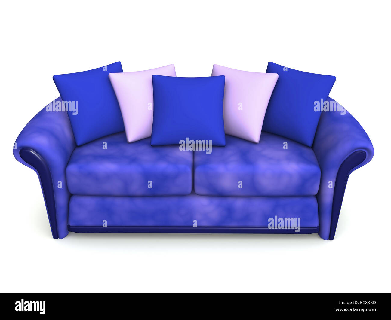 Canapé bleu avec cinq pigeonneaux. 3d Banque D'Images