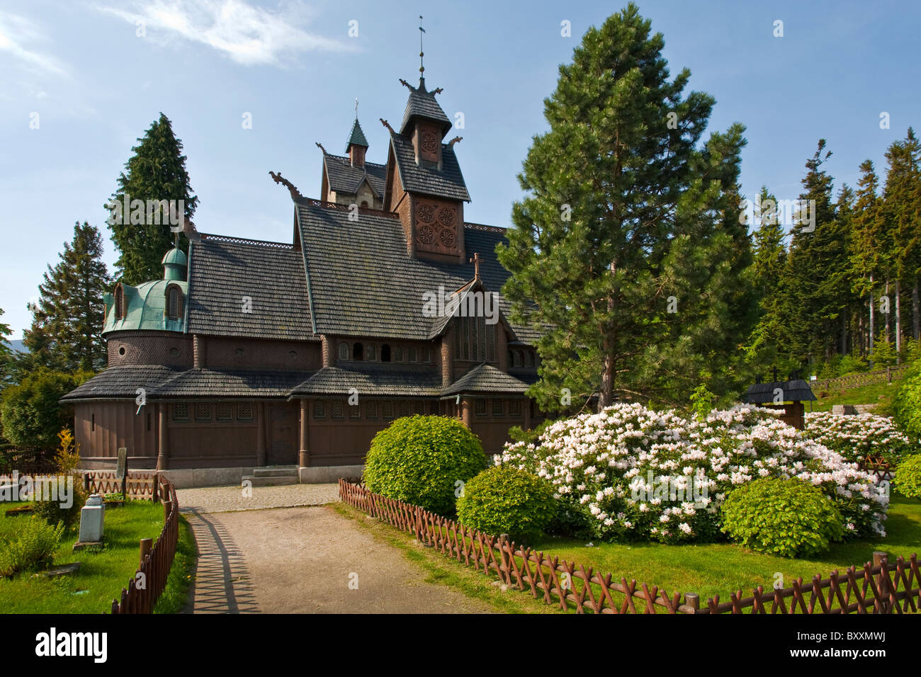 Wang Temple (l'église de Notre Sauveur's Mountain) - Eglise paroissiale protestante à Karpacz, Pologne Banque D'Images