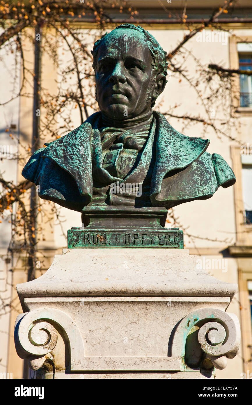 Buste en bronze de Rodolphe Toepffer à Genève, Suisse Banque D'Images