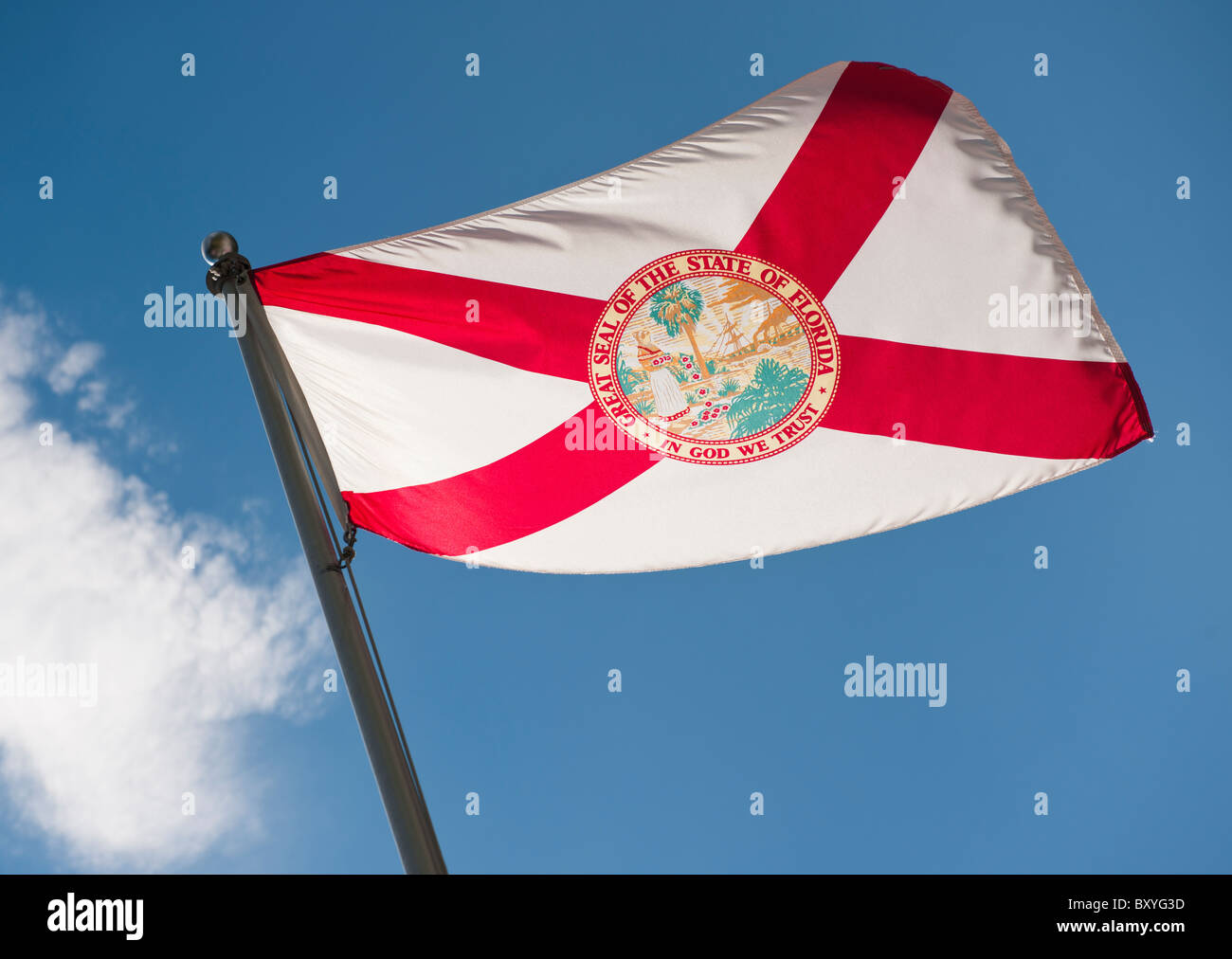 New York State flag against sky Banque D'Images