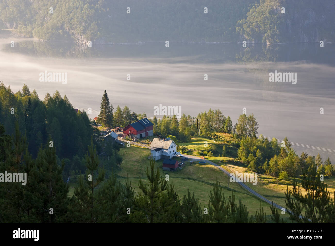Brume matinale, Masfjorden, Hordaland, Norvège Banque D'Images