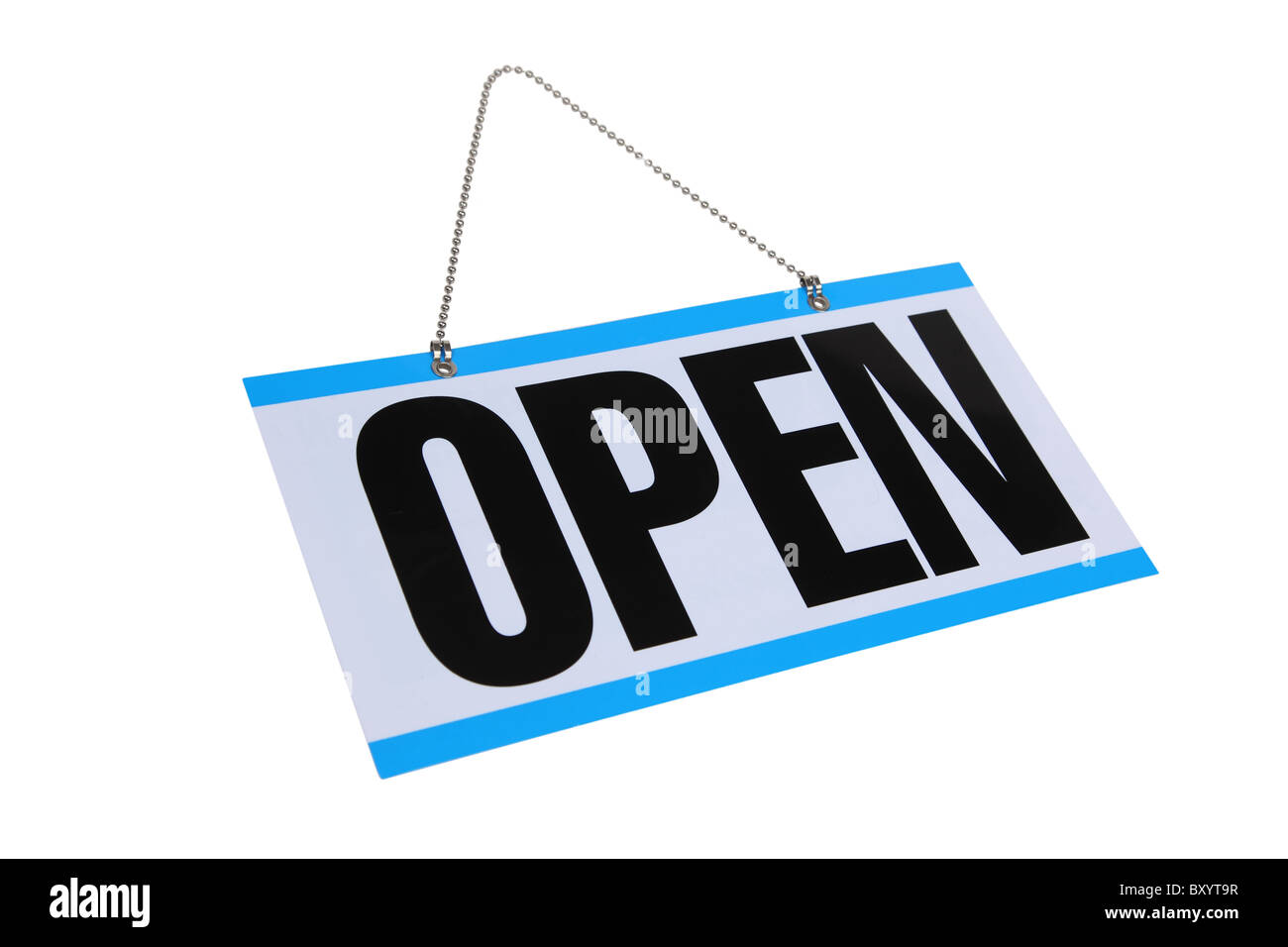 Open sign on white background Banque D'Images