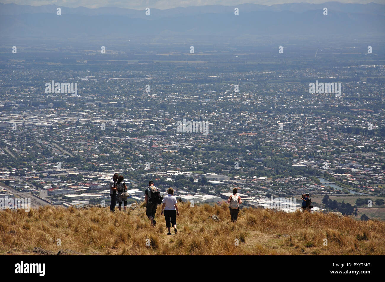 Vue de la ville de sommet de Christchurch Gondola, Heathcote Valley, Christchurch, Canterbury, Nouvelle-Zélande Banque D'Images