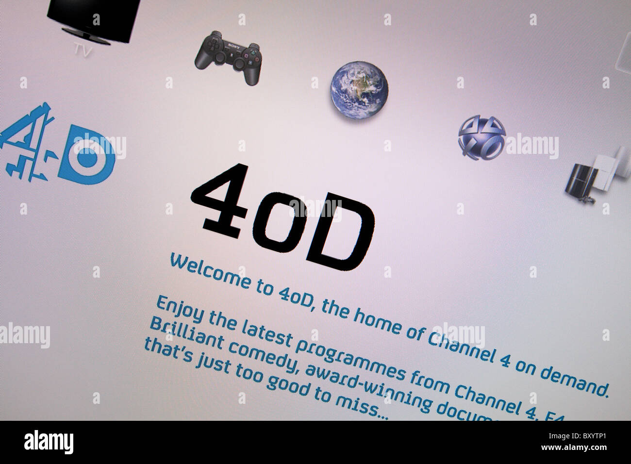 Canal 4 Le service de la demande 4OD comme affiché sur un écran LCD Haute  Définition HD TV via une console Sony Playstation 3 PS3 UK Photo Stock -  Alamy
