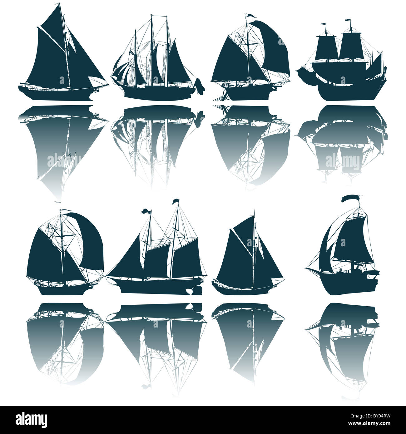 Bateau à voile à silhouettes Banque D'Images