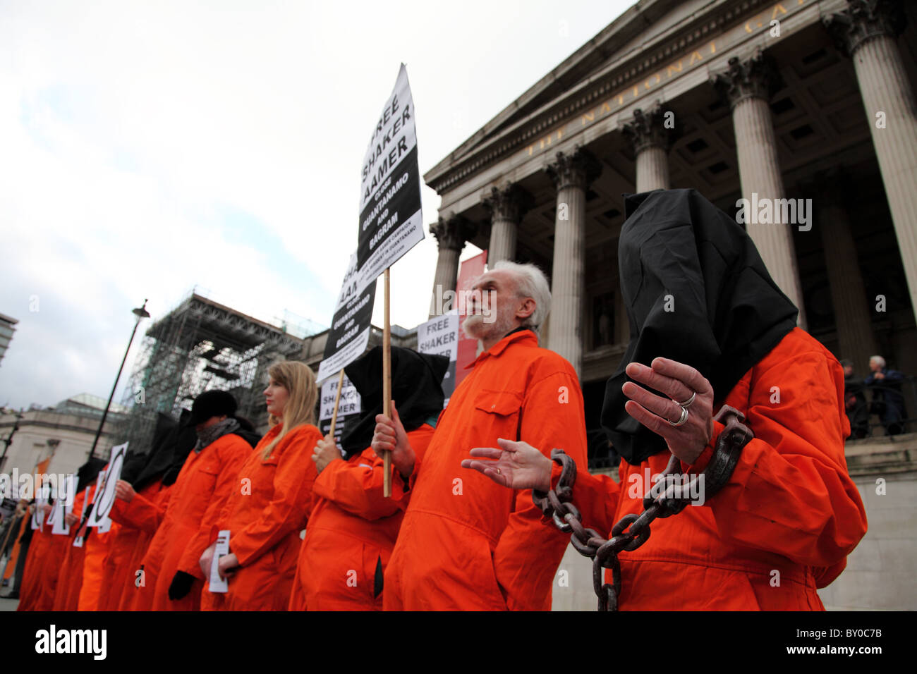 Les protestataires à au-delà des mots : témoin silencieux de l'injustice. La campagne de Guantanamo Londres Banque D'Images