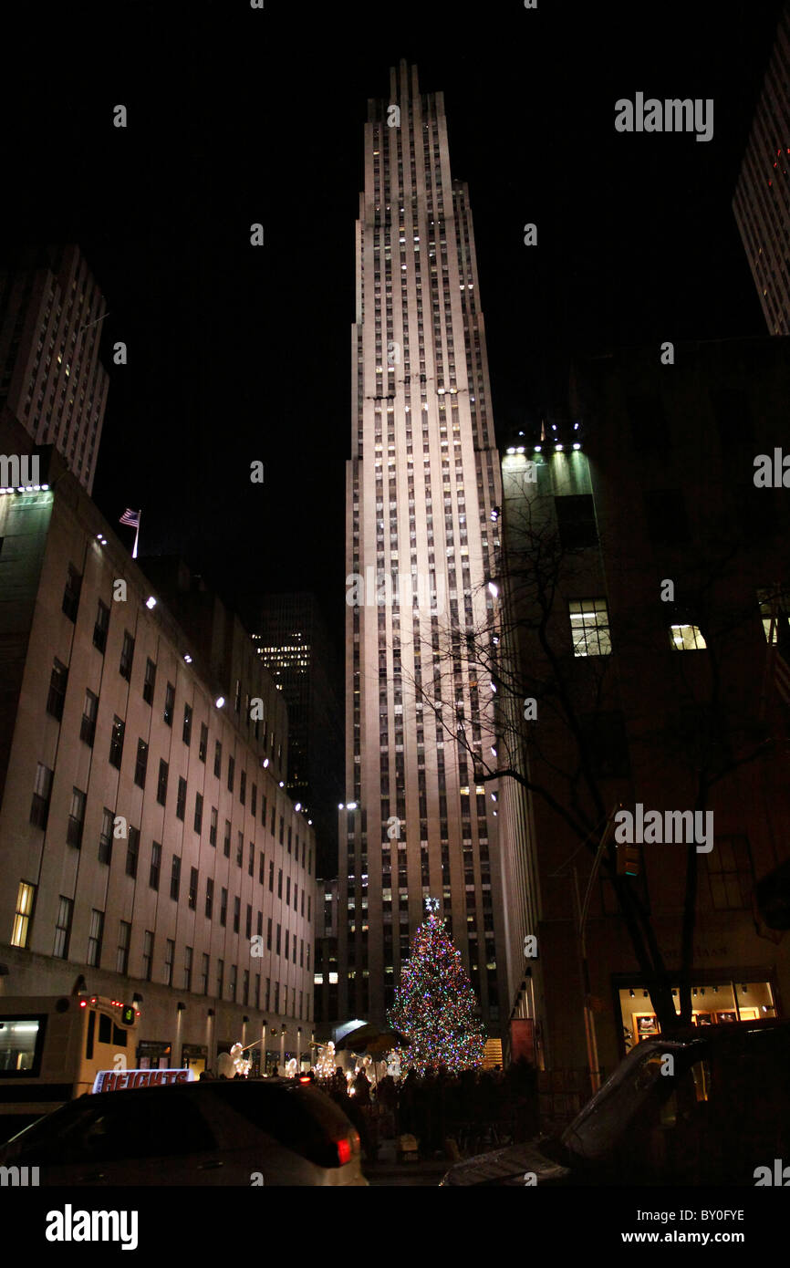 Le Centre Rockefeller à Noël, Manhattan, New York City Banque D'Images