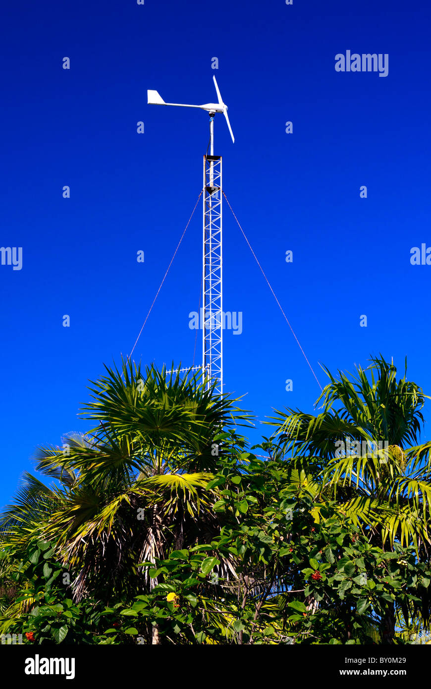 Générateur de puissance éolienne fournit de l'électricité à l'un des hôtels à Tulum, l'état de Quintana Roo, au Mexique. Banque D'Images