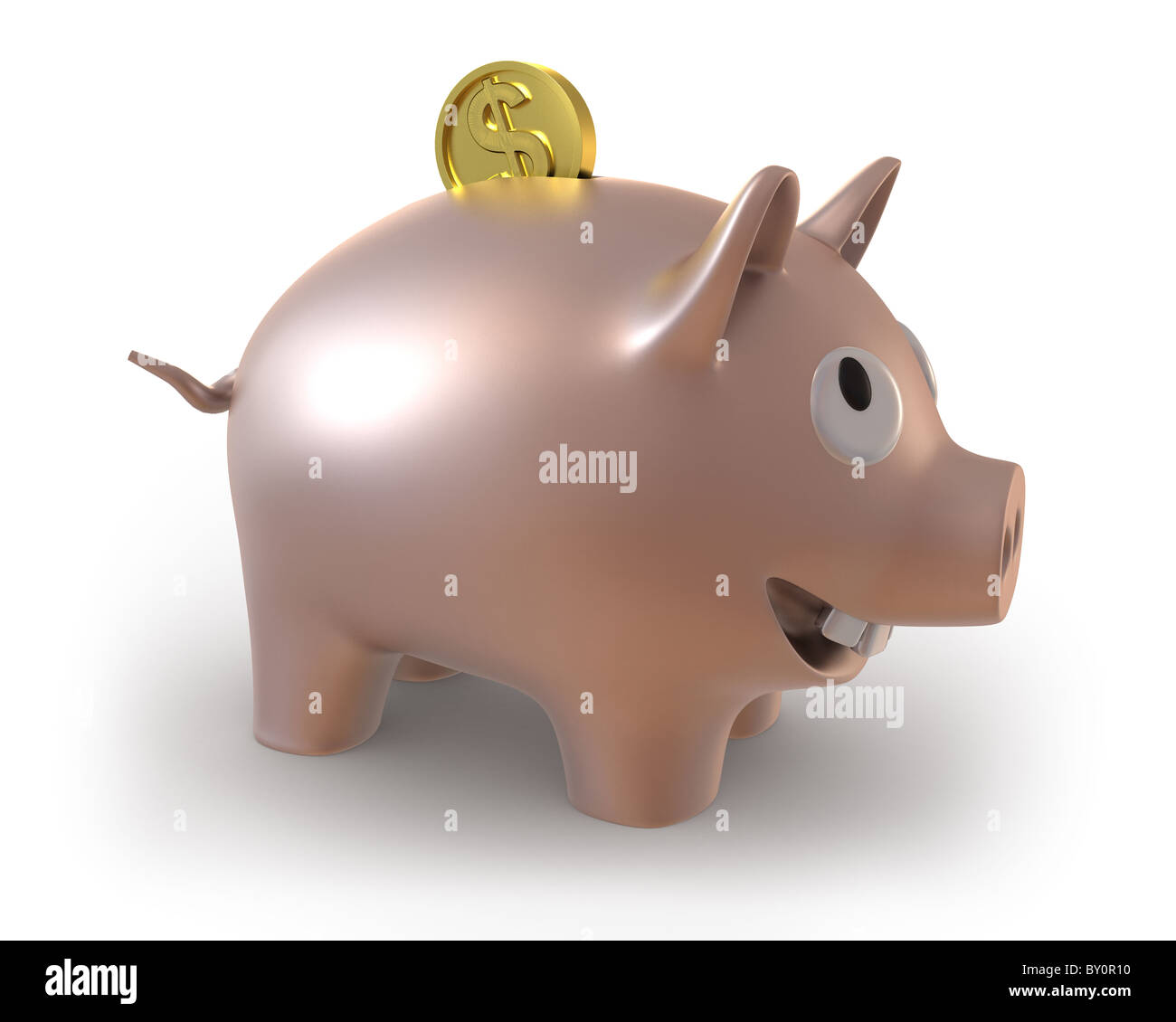 Piggy bank with coin isolé sur fond blanc Banque D'Images