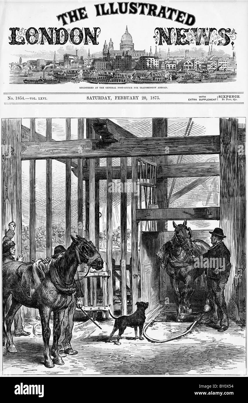 Château Fosse, Troedyrhiw, Merthyr Tydfil, le verrouillage dans le sud du Pays de Galles, qui élèvent des chevaux de l'underground. gravure de page avant l'Illustrated London News du 20 février 1875 Banque D'Images