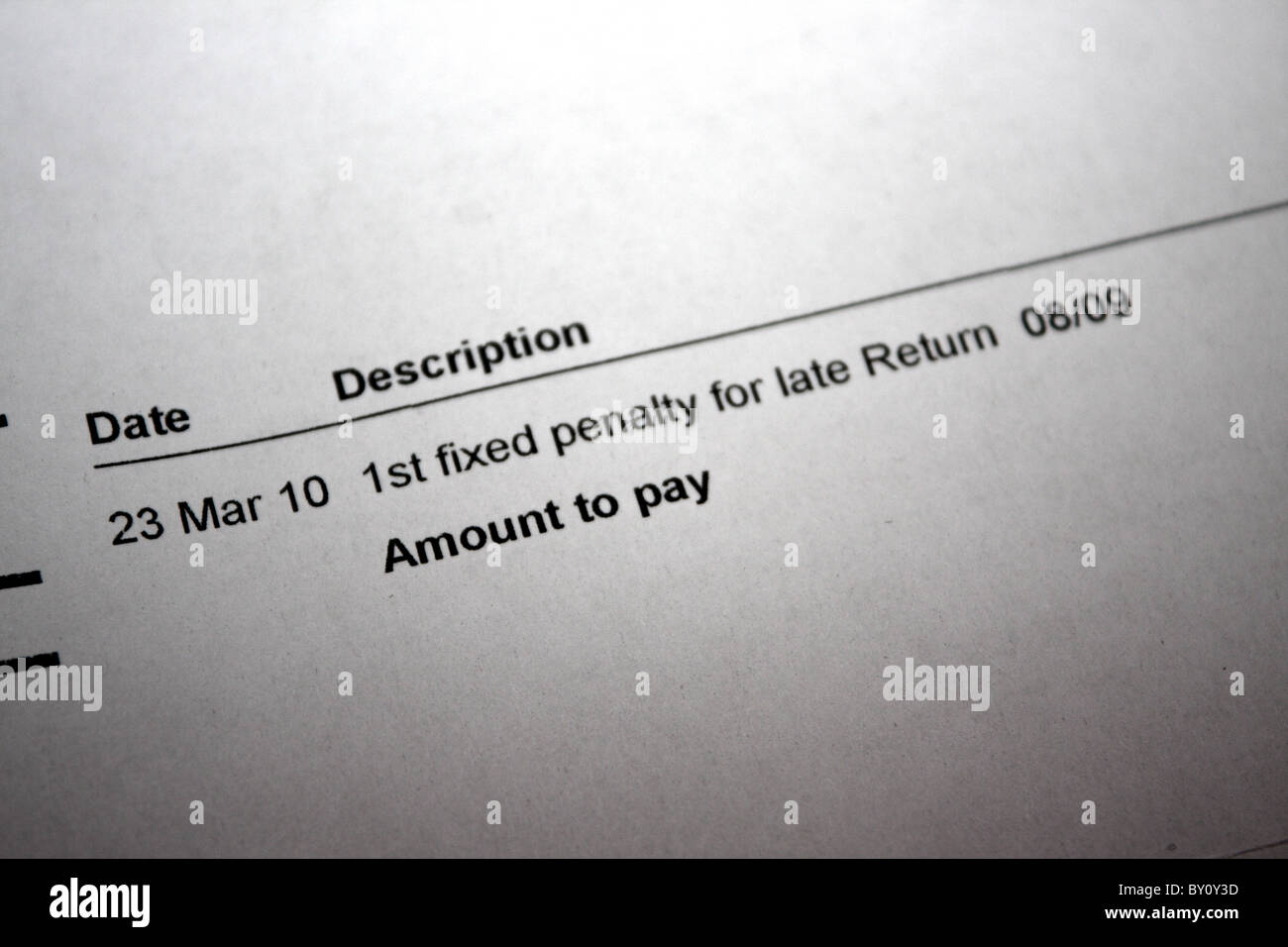 Une peine fixe de 100 € de frais pour une fin déclaration de revenus à partir de manquer la date limite Banque D'Images