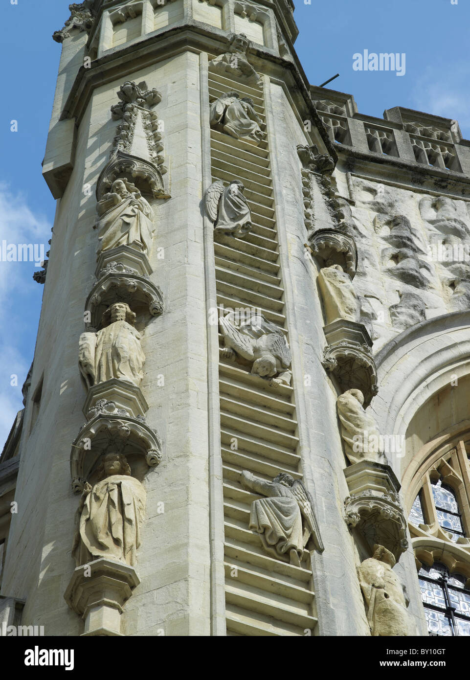 L'Abbaye de Bath, l'échelle des anges sur la façade ouest Banque D'Images
