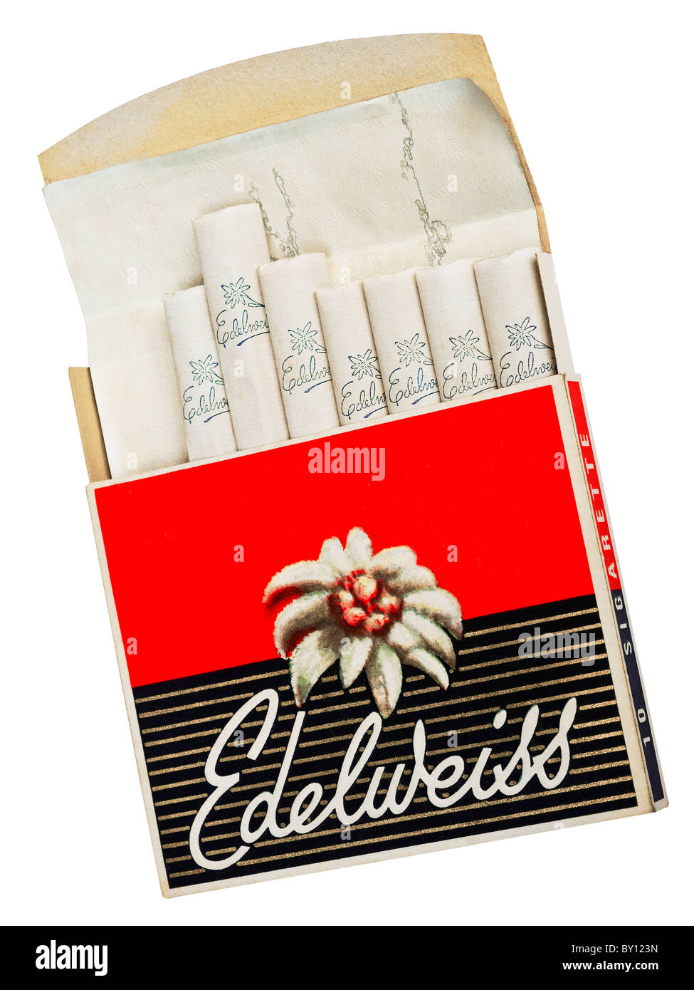 Ancien paquet de 1960 'autrichien de cigarettes de marque Edelweiss'. Banque D'Images