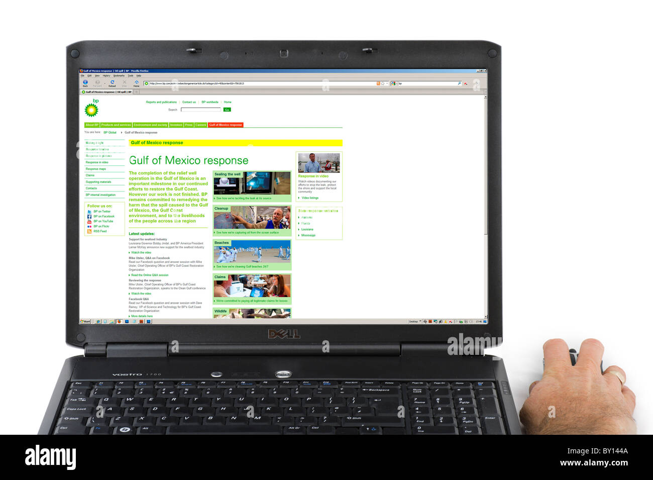 Le BP Site Web soulignant les réponse à la marée noire du golfe du Mexique en 2010, UK Banque D'Images