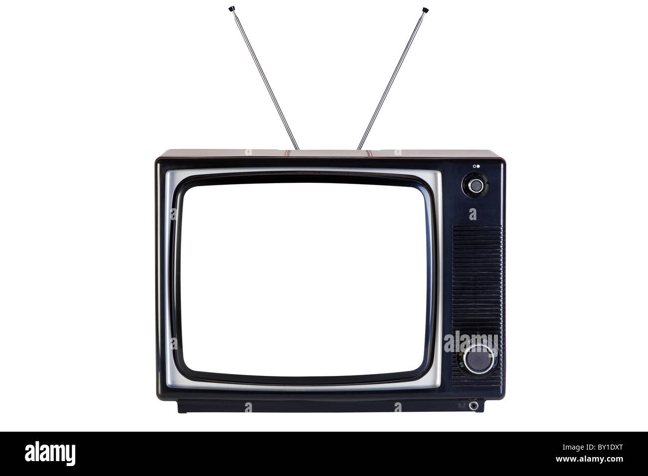 Ancien retro noir et blanc de la télévision, isolé sur un fond blanc, avec des chemins de détourage pour la télévision et l'écran vide. Banque D'Images