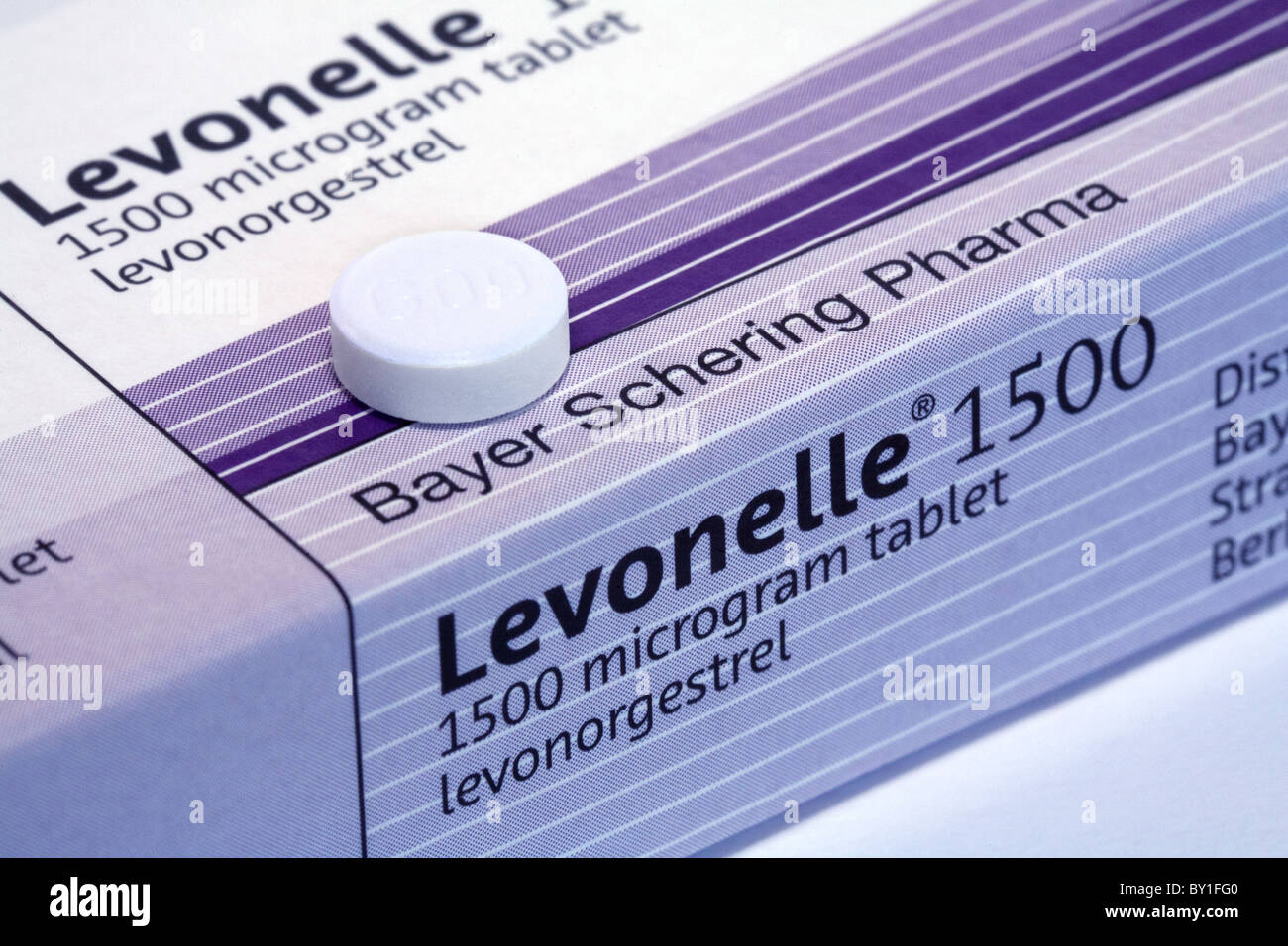Levonelle la pilule postcoital contraception féminine, pour UK fait par Bayer Pharmaceuticals Banque D'Images