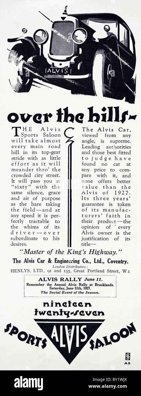 Publicité originale pour Alvis 12/50 sports saloon 3616 voitures ont été produites de 1923 à 1933 dans la région de Coventry England UK Banque D'Images