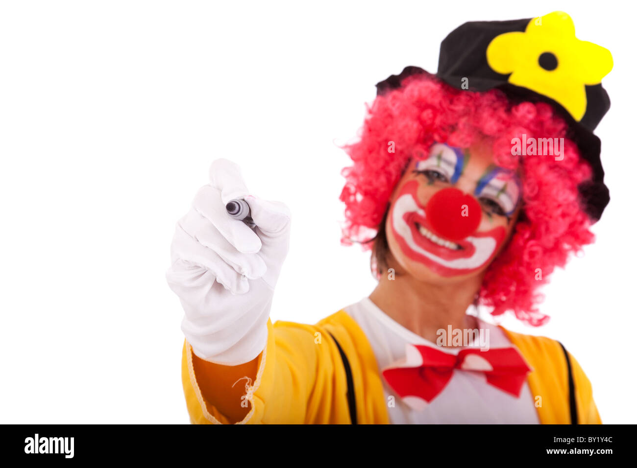 Funny clown écrit sur le tableau blanc Banque D'Images