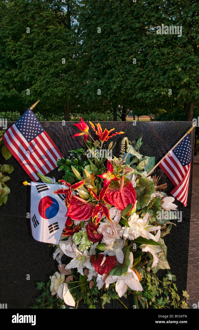 La Corée et US flag à nouveau Korean War Veterans Memorial dans Mall à Washington DC aux USA Banque D'Images